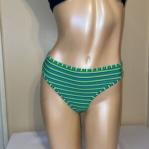 Aerie women’s Large 12 14 bikini bottom swim bathing suit stripe blue green AEO